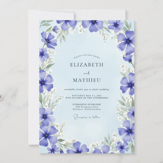 Invitation Fleurs Artistiques de Mariage Pervenche (Devant)