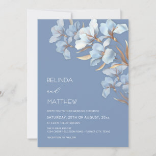 Invitation Fleurs Artistiques Or Bleu
