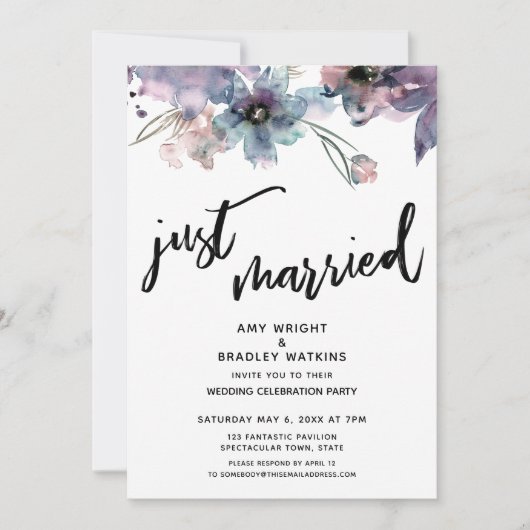 Invitation Fleurs Artistiques Peintes Réception de Mariage Ju (Devant)