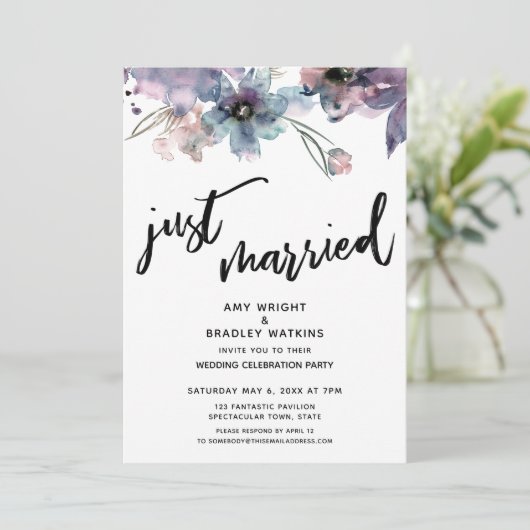 Invitation Fleurs Artistiques Peintes Réception de Mariage Ju (Debout devant)