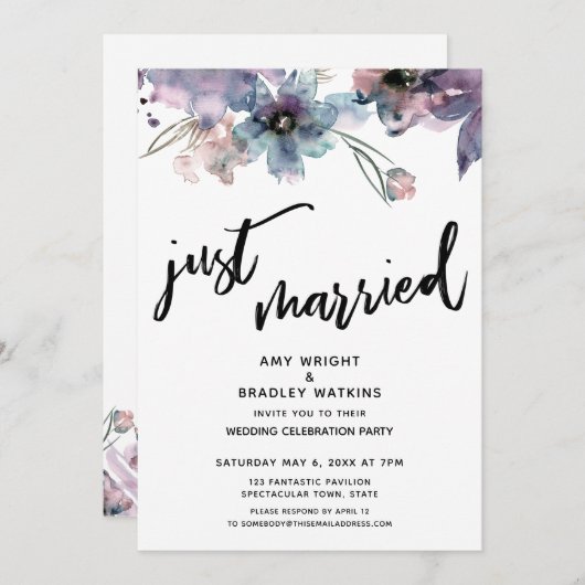 Invitation Fleurs Artistiques Peintes Réception de Mariage Ju (Devant / Derrière)