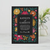 Invitation Fleurs audacieuses Mariage magenta orange noir  (Debout devant)
