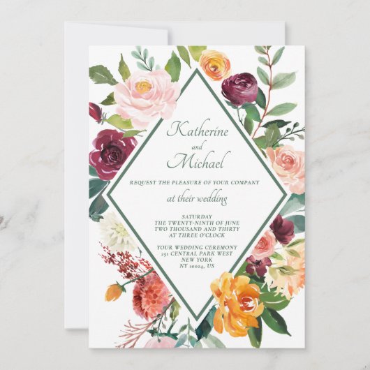 Invitation Fleurs Automatiques Rustiques Mariage Vert Sage (Devant)
