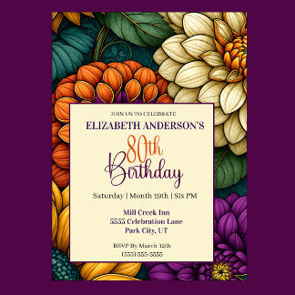 Invitation Fleurs Automnales Opulentes 80e Anniversaire
