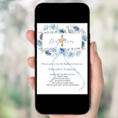 Invitation Fleurs avec ruban bleu garçon croix baptême
