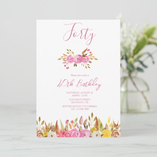 Invitation Fleurs Avec Un Peu De Fête D'Anniversaire (Debout devant)