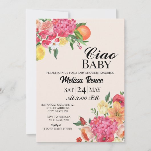 Invitation Fleurs Baby shower Ciao Bébé (Devant)