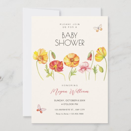 Invitation Fleurs baby shower esthétique (Devant)