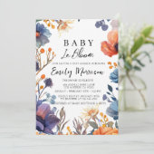 Invitation fleurs Baby shower rouge et bleu (Debout devant)