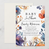 Invitation fleurs Baby shower rouge et bleu (Devant / Derrière)