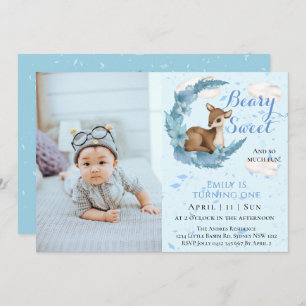 Invitation Fleurs Bambi Brown Mignonnes Nuages 1er anniversai