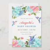 Invitation Fleurs bébé shower oiseau (Devant)