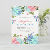 Invitation Fleurs bébé shower oiseau (Debout devant)