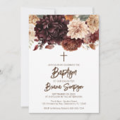 Invitation Fleurs beige marron floral baptême (Devant)