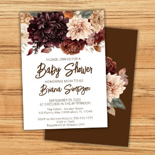 Invitation Fleurs beiges Brown Baby shower fleuri