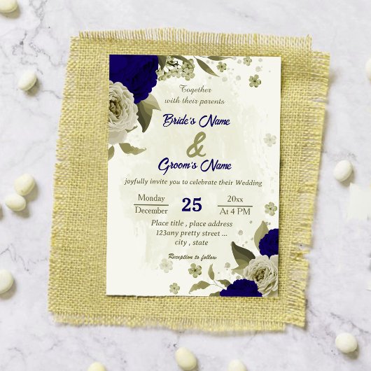 Invitation Fleurs beiges royales mariage botanique