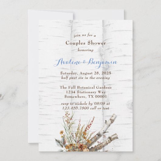 Invitation Fleurs Bibouleau Blanc Couples Douche (Devant)