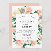 Invitation Fleurs blanc rose or rose mariage (Devant / Derrière)