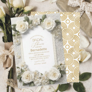 Invitation Fleurs blanches 3D aquarelle doré Baby Shower de
