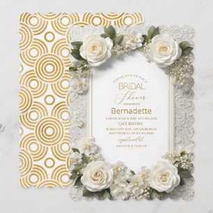 Invitation Fleurs blanches 3D aquarelle or Baby Shower de m