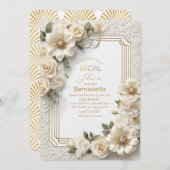 Invitation Fleurs blanches 3D aquarelle or Baby Shower de m (Devant / Derrière)