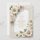 Invitation Fleurs blanches 3D aquarelle or Baby Shower de m (Devant)