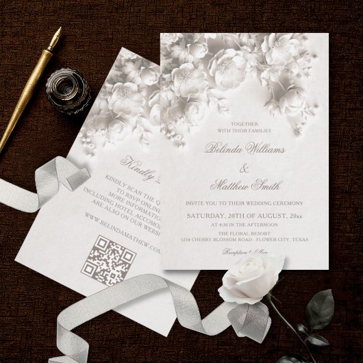 Invitation Fleurs blanches 3D Mariage vintage