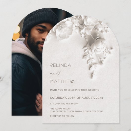 Invitation Fleurs blanches 3D Roses Mariage décontracté (Devant / Derrière)