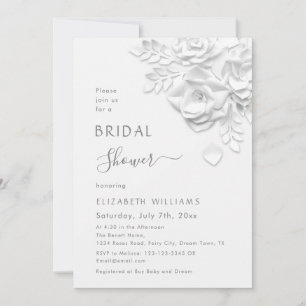 Invitation Fleurs blanches 3D Roses Minimaliste Baby Shower