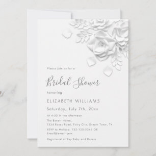 Invitation Fleurs blanches 3D Roses Minimaliste Enterrement d