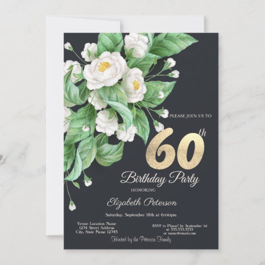 Invitation Fleurs blanches 60 ans (Devant)