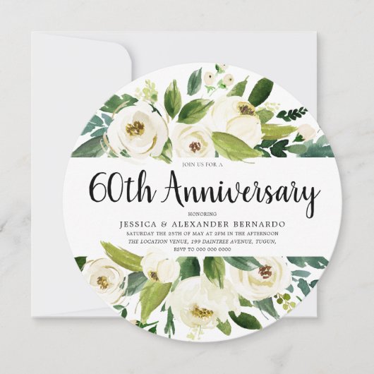 Invitation Fleurs blanches 60e 65e 70e anniversaire de mariag (Devant)