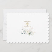 Invitation Fleurs blanches Airy Feuilles Photo Girl Gold Bapt (Dos)