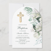 Invitation Fleurs blanches Arc vert Baptême (Devant)