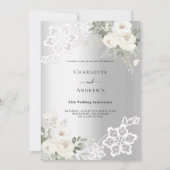 Invitation Fleurs blanches argentées 25e anniversaire mariage (Devant)