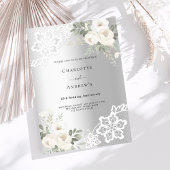Invitation Fleurs blanches argentées 25e anniversaire mariage