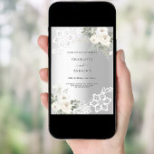 Invitation Fleurs blanches argentées 25e anniversaire mariage