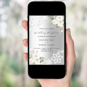 Invitation Fleurs blanches argentées dentelle réception de ma