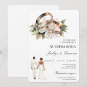 Invitation Fleurs blanches avec alliance Mariage espagnol (Devant / Derrière)