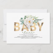 Invitation Fleurs blanches Baby shower de verdure et d'huile  (Devant)
