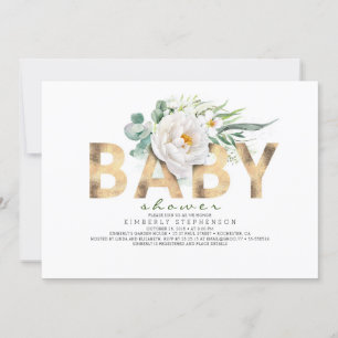 Invitation Fleurs blanches Baby shower de verdure et d'huile 