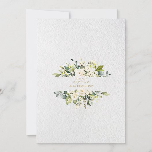 Invitation Fleurs blanches Baptême d'or 1er anniversaire (Dos)