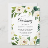 Invitation Fleurs blanches Bébé Photo Christening Baptême (Devant)
