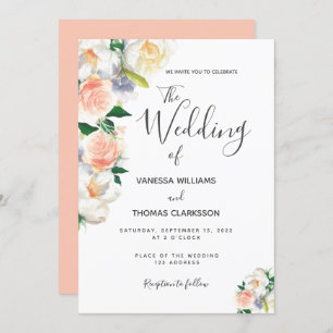 Invitation Fleurs blanches blanches et bleues