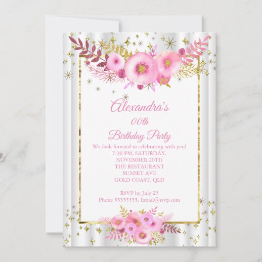 Invitation Fleurs blanches blanches pâles et blanches d'or fê (Devant)