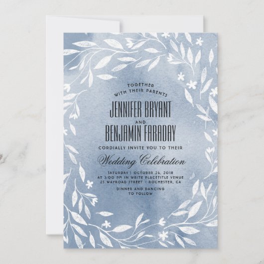 Invitation Fleurs blanches bleu foncé Jardin Mariage (Devant)