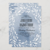 Invitation Fleurs blanches bleu foncé Jardin Mariage (Devant / Derrière)