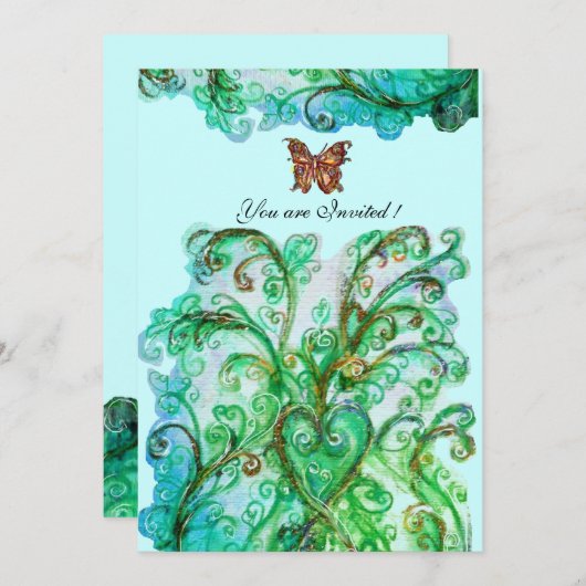 Invitation FLEURS BLANCHES bleu vif vert (Devant / Derrière)