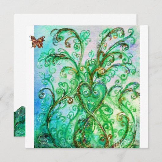 Invitation FLEURS BLANCHES bleu vif vert blanc (Devant / Derrière)