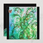 Invitation FLEURS BLANCHES bleu vif vert noir (Devant / Derrière)